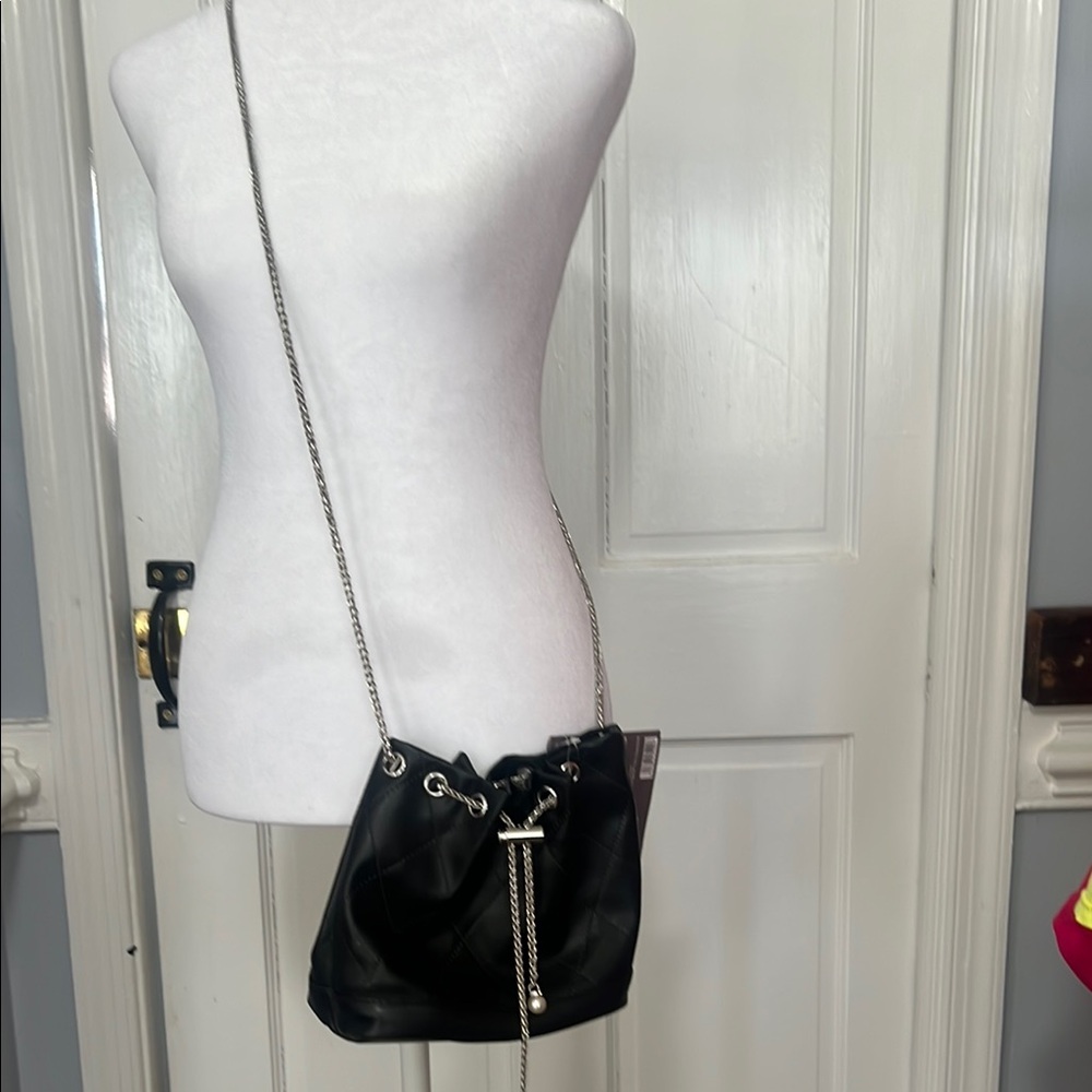 Sleek Black Crossbody Bag with Silver adjustable Strap